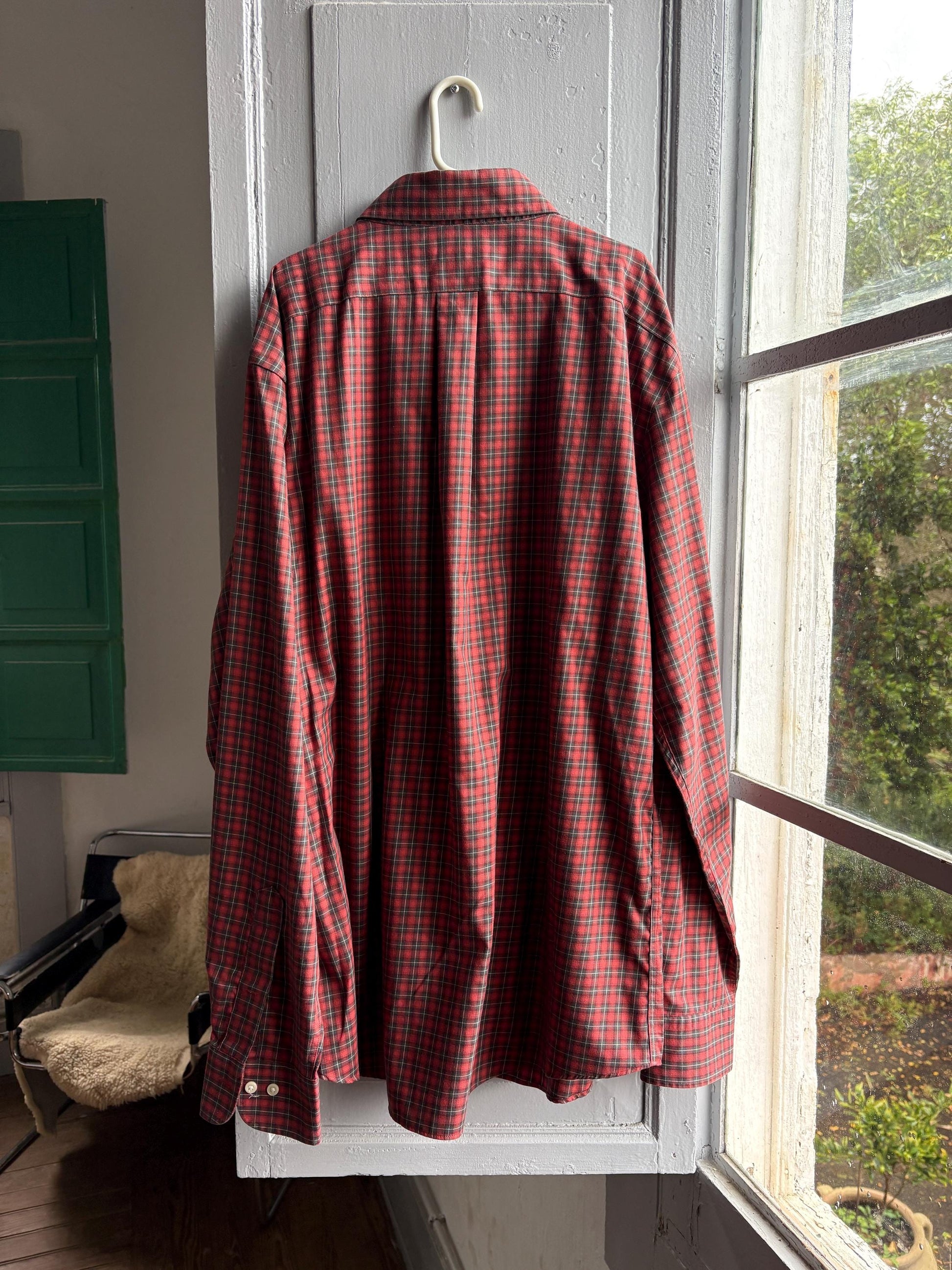 Red Plaid Cotton Button-Up Shirt — additional view 11