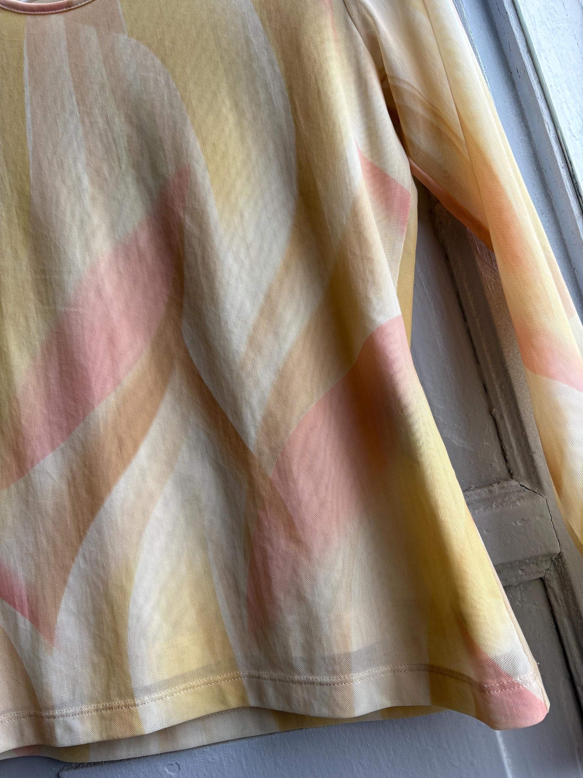 Laurèl Multicolored Sheer Net Top — fabric close-up