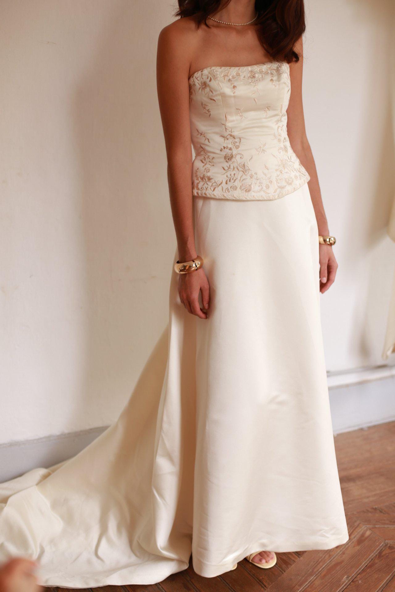Pronovias White Floral Embroidered Wedding Gown — back view