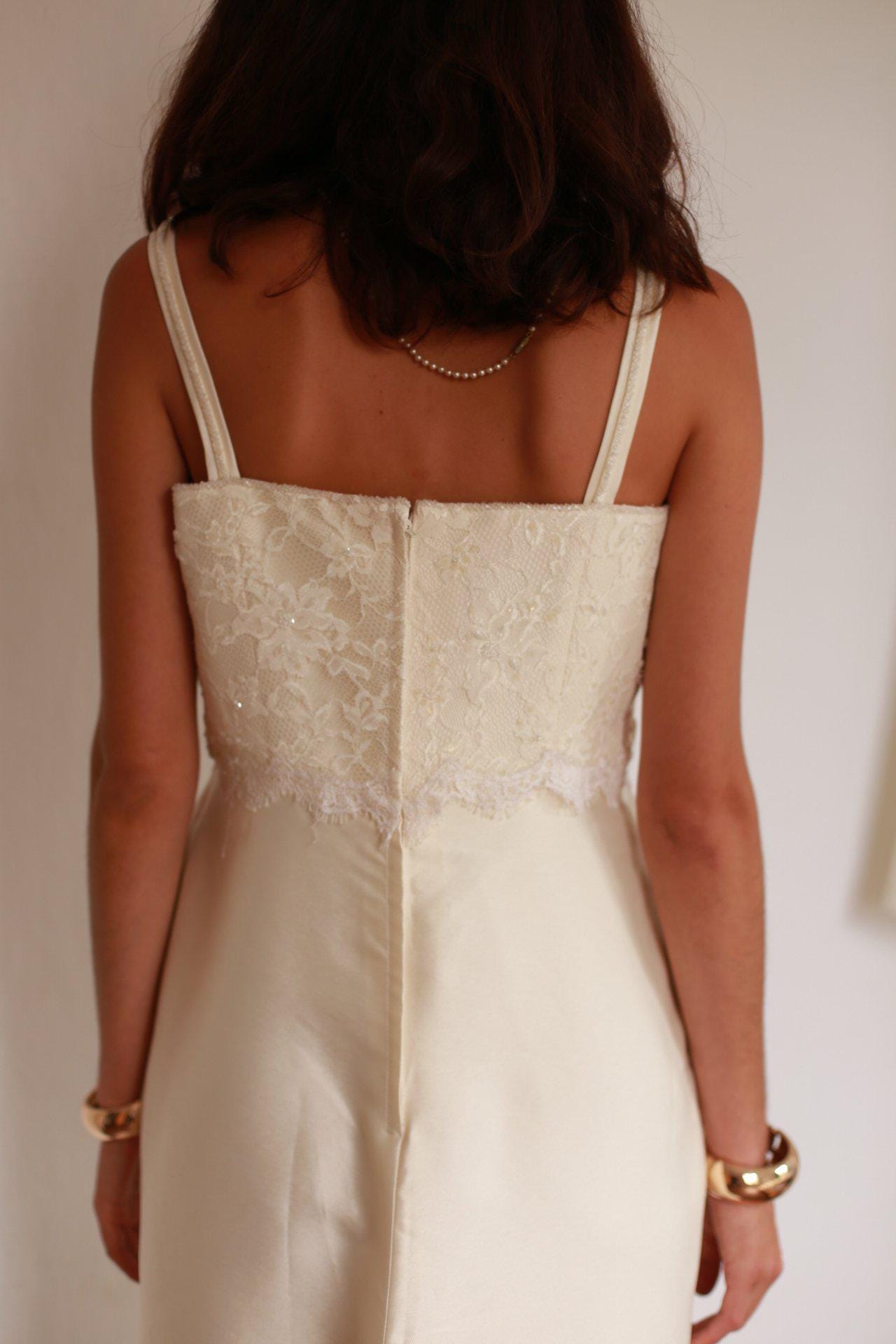 Lace Satin Vintage St. Patrick Wedding Dress — back view