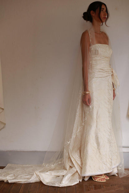 Ivory Silk Blend Strapless Wedding Gown — additional view 10