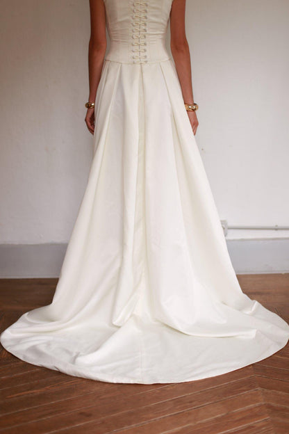 Ivory Lace Detail A-Line Wedding Dress — back view
