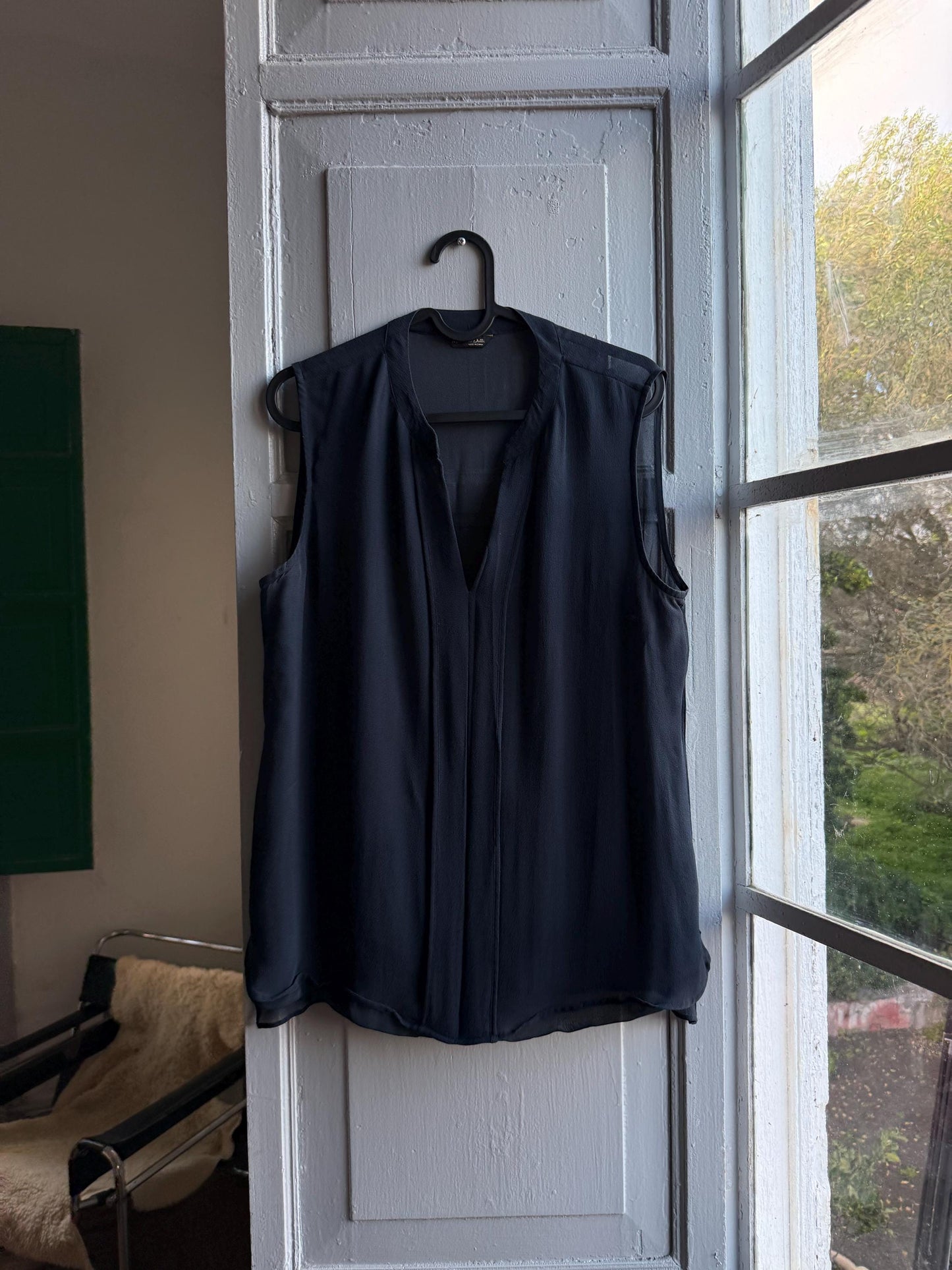Dark Blue Sheer V-Neck Camisole — fabric close-up