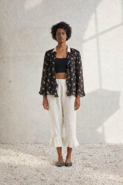 Vintage Silk Floral Ruffle Blouse