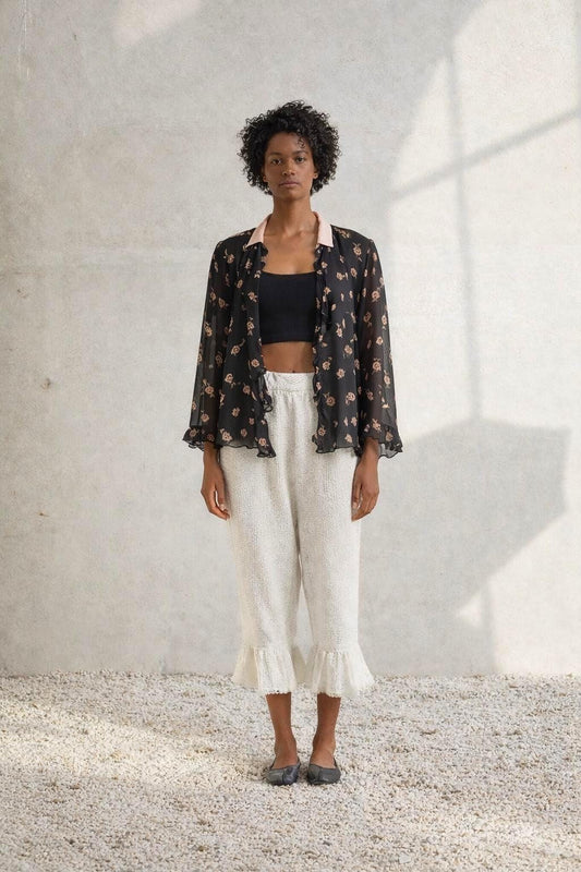 Vintage Silk Floral Ruffle Blouse