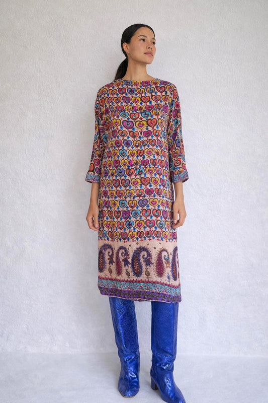 Vintage heart and paisley print dress, size M Multicolor midi dress