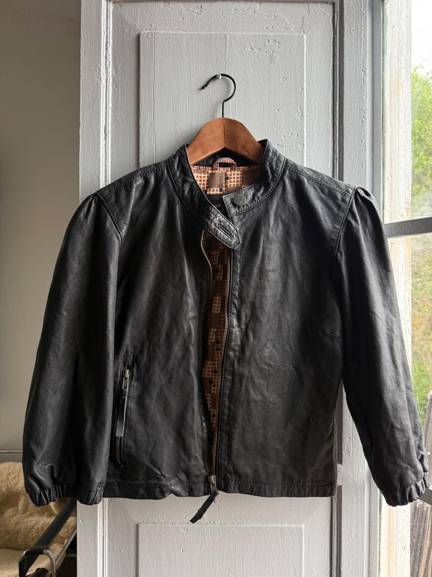 Cropped Black Leather Jacket — additional view 6