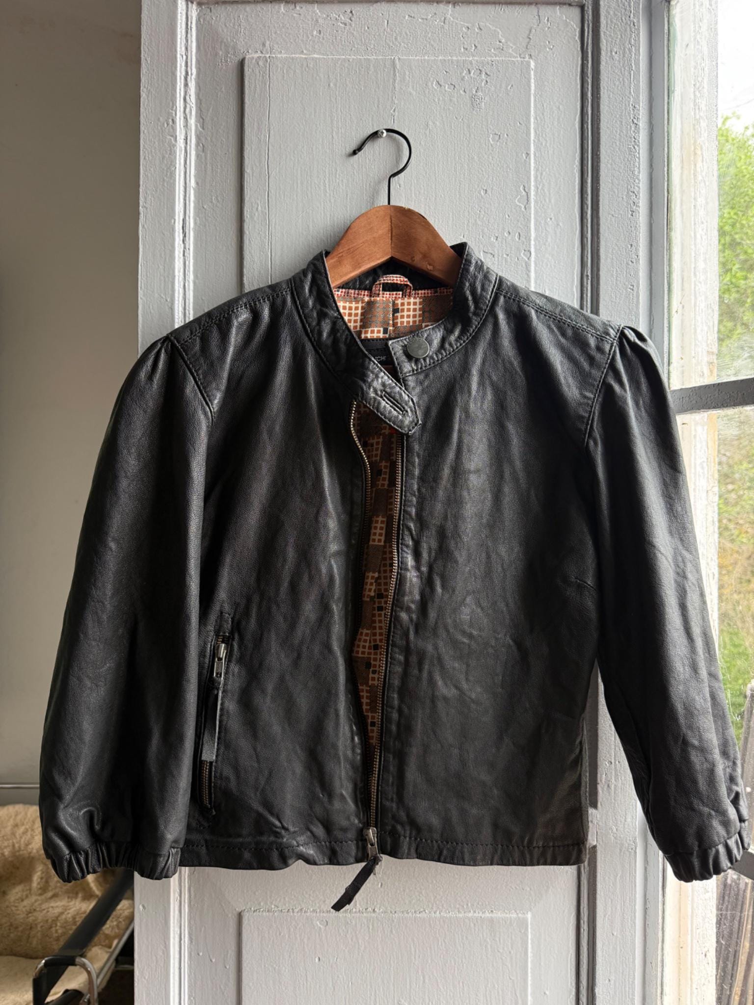 Cropped Black Leather Jacket — additional view 6