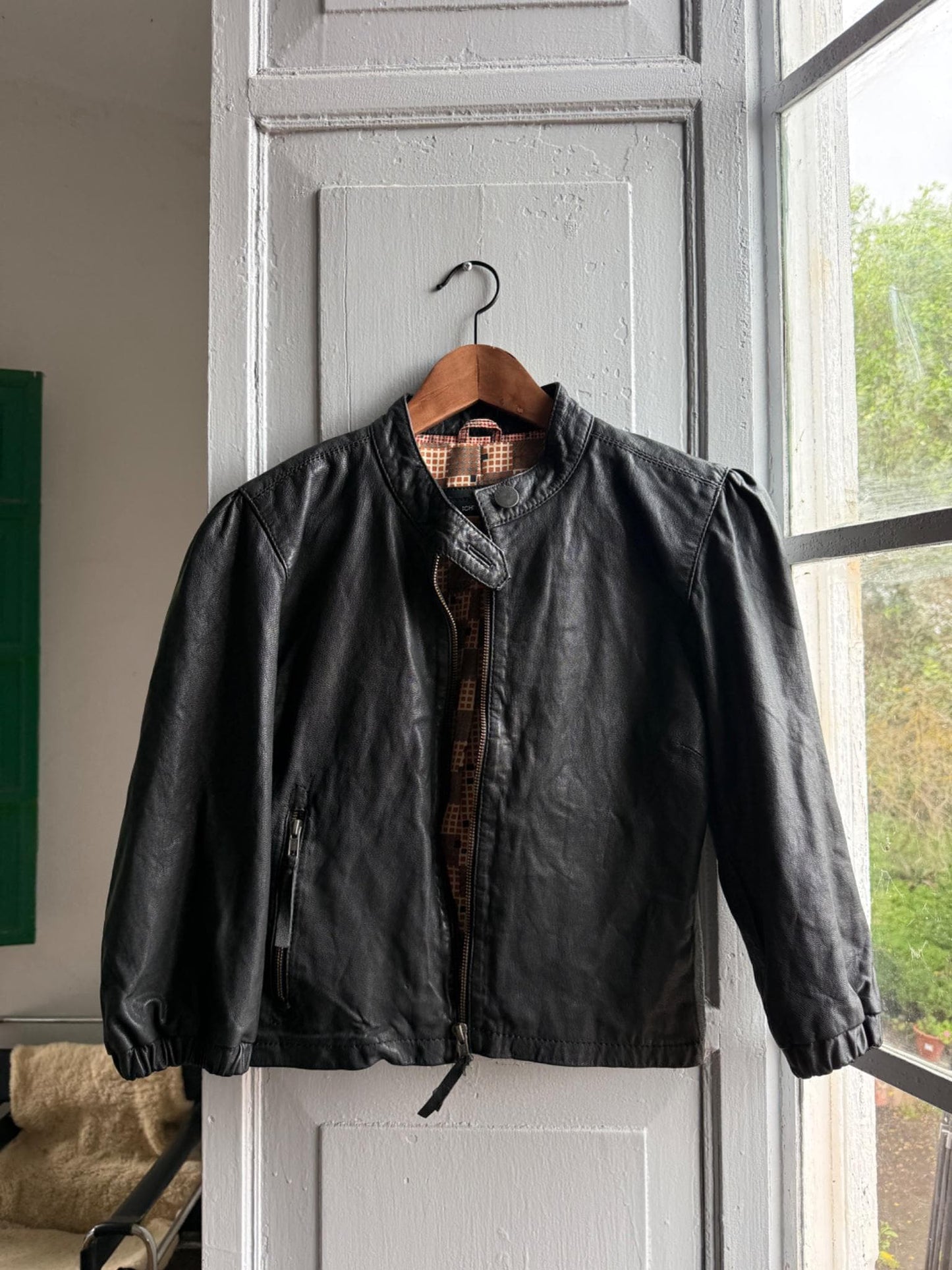 Cropped Black Leather Jacket — additional view 7
