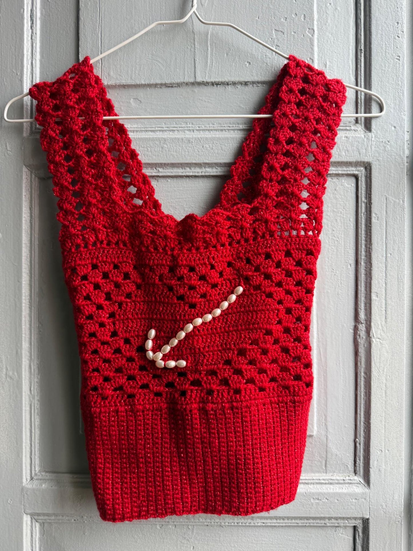 Sailor-Themed Red Crochet Top — back view