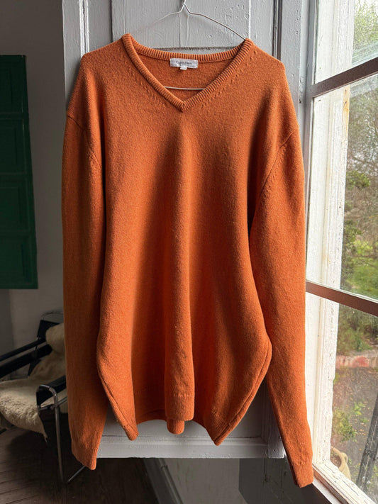 Vintage Orange Lambswool V-Neck Jumper — detail