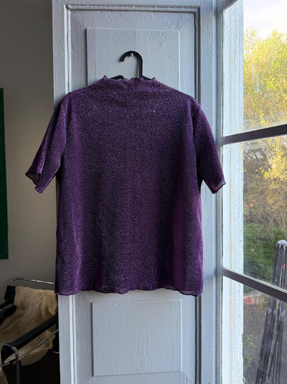 Vintage Purple Glitter Mockneck Top — detail