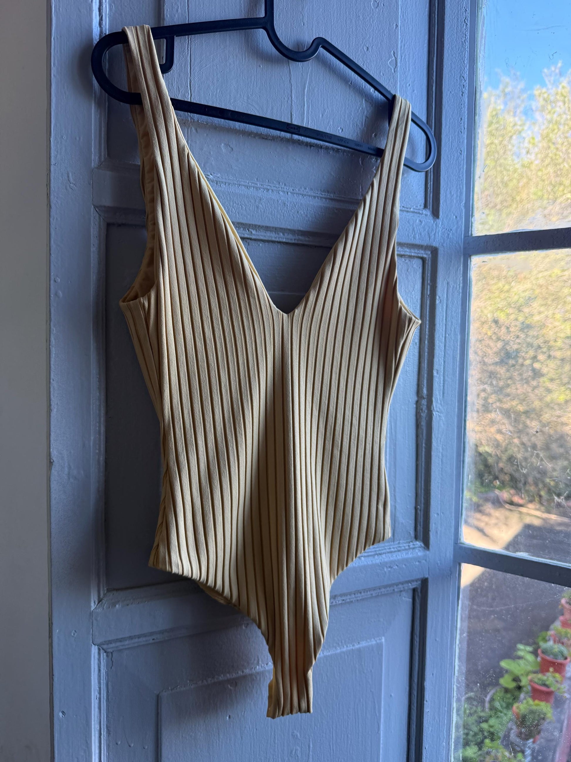 Vintage Beige Deep V Bodysuit With Open Back — additional view 8