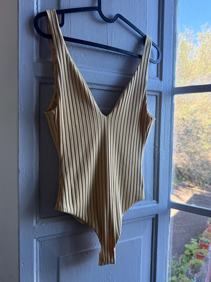Vintage Beige Deep V Bodysuit With Open Back — additional view 8