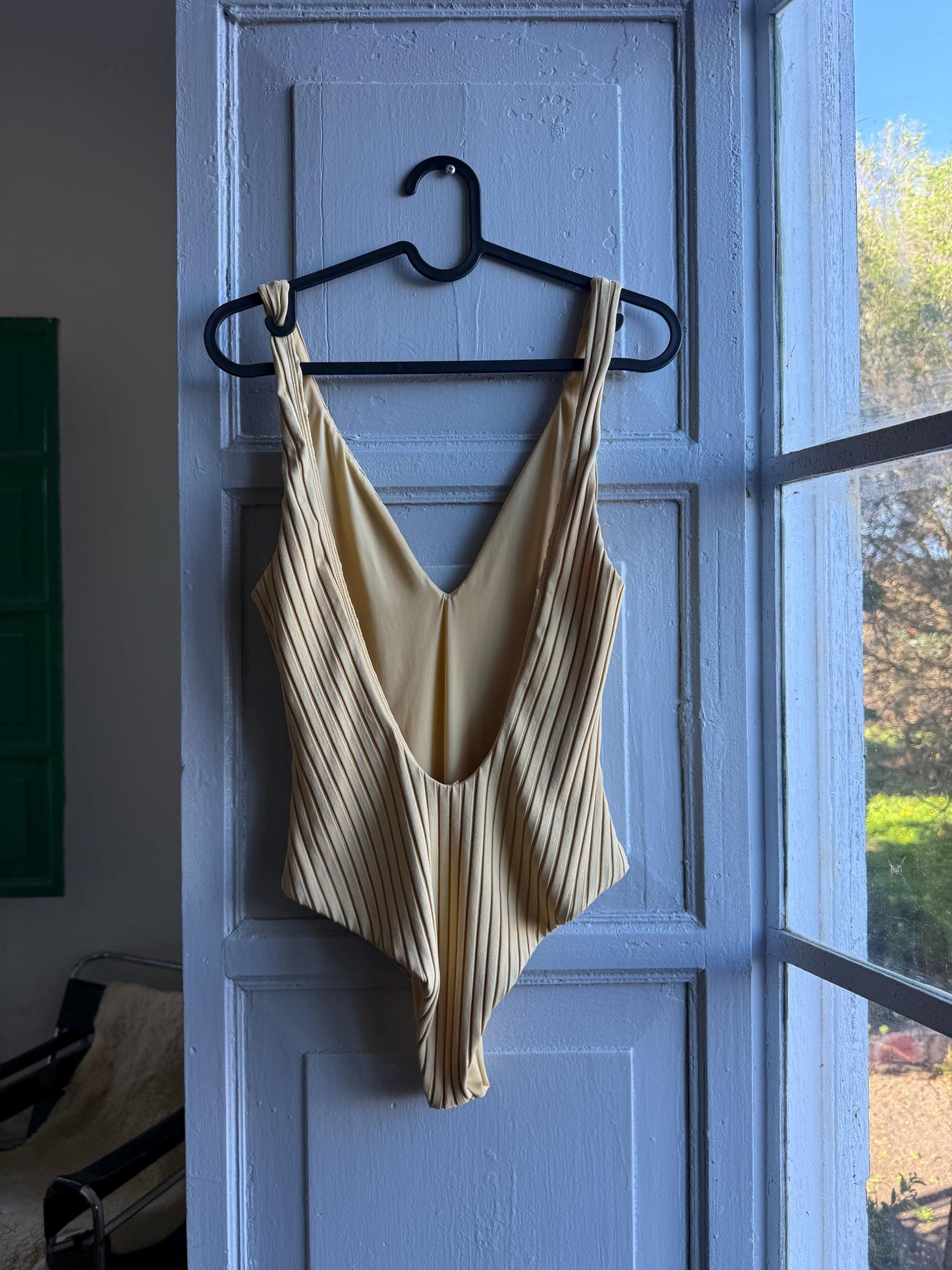 Vintage Beige Deep V Bodysuit With Open Back — additional view 9
