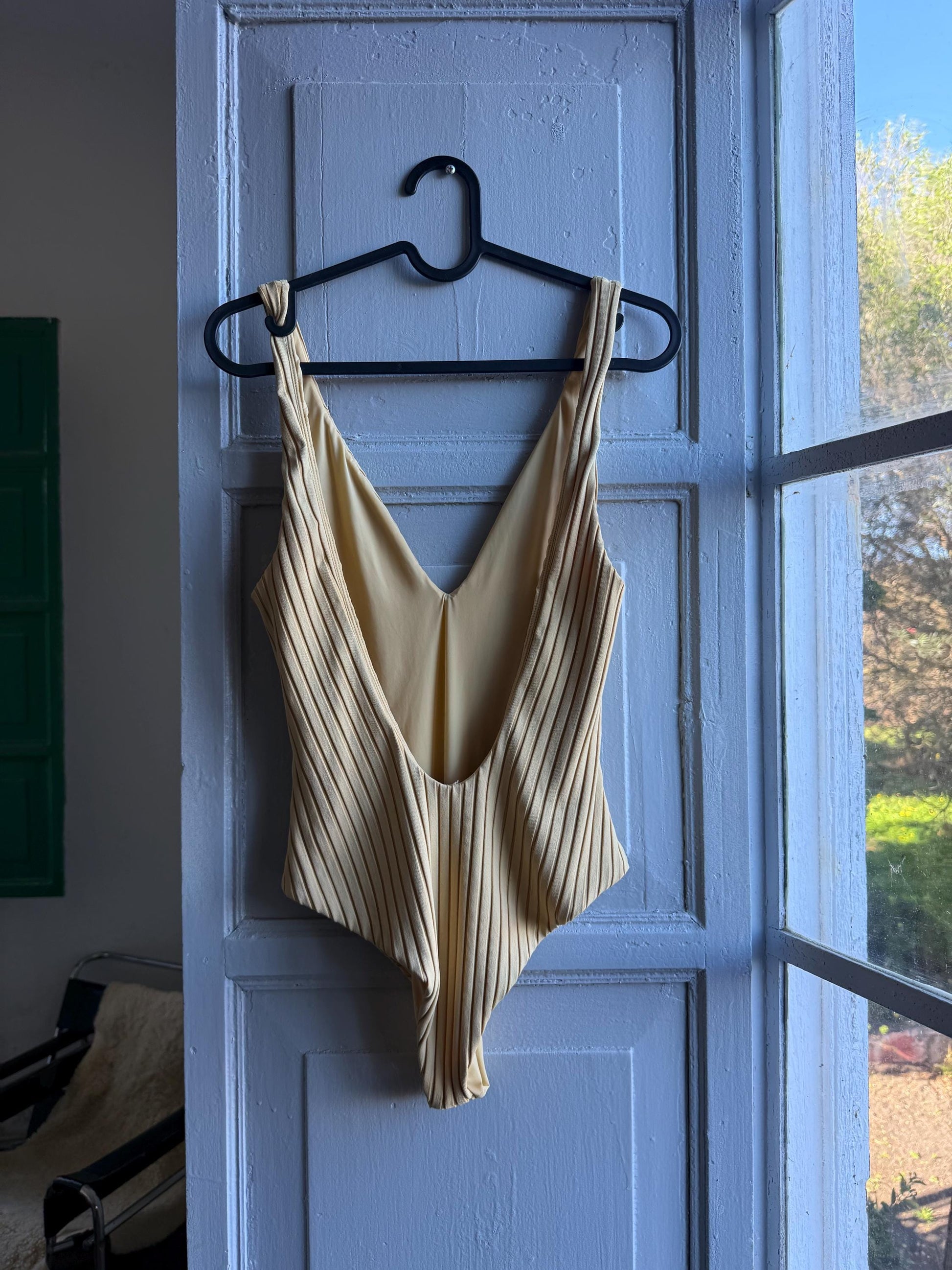 Vintage Beige Deep V Bodysuit With Open Back — additional view 9