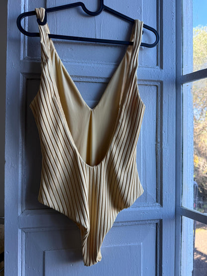 Vintage Beige Deep V Bodysuit With Open Back — additional view 10