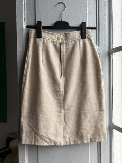 Beige High-Waisted Linen Pencil Skirt — additional view 5