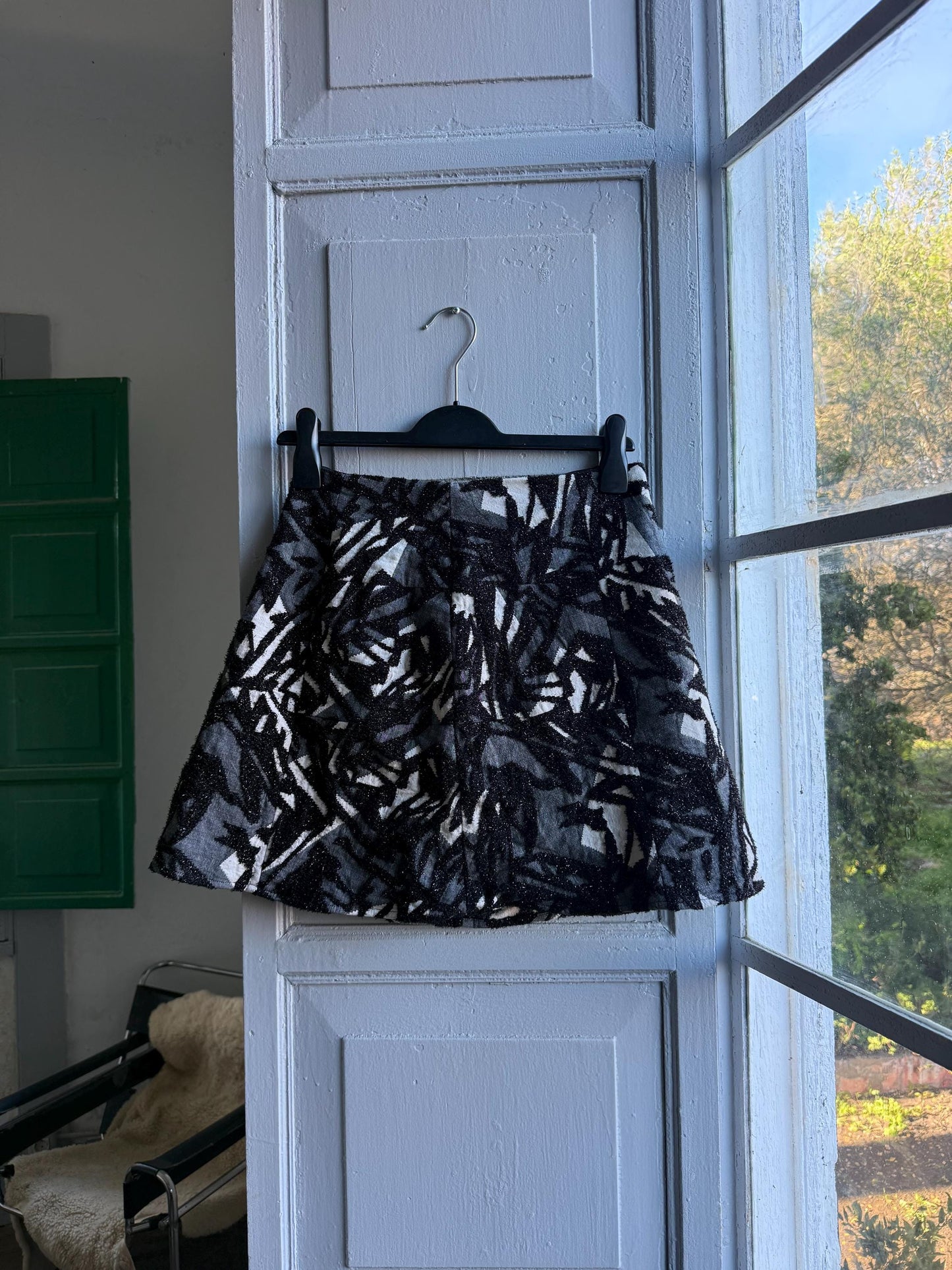 Textured Black and White Mini Skirt — back view
