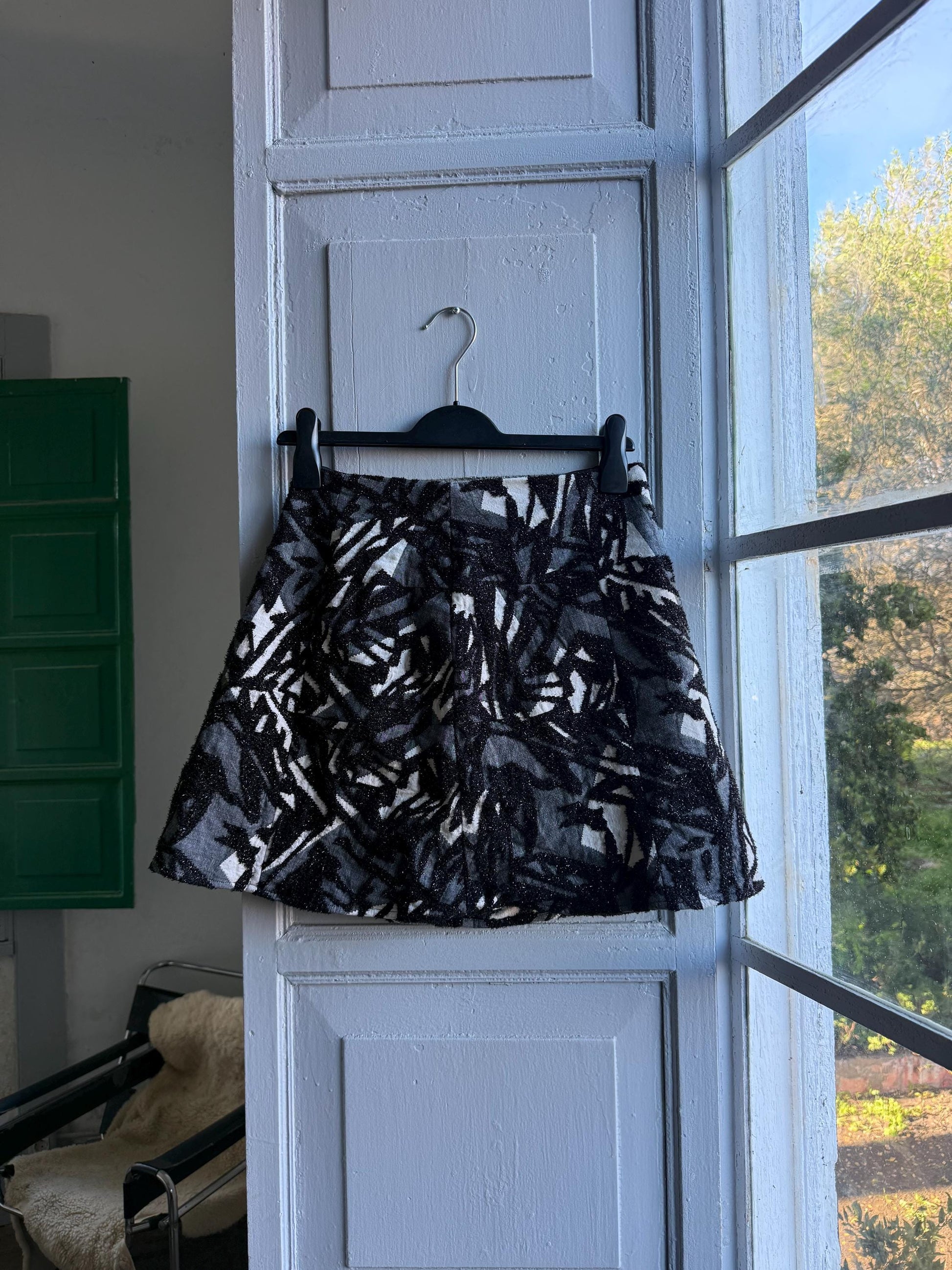 Textured Black and White Mini Skirt — back view