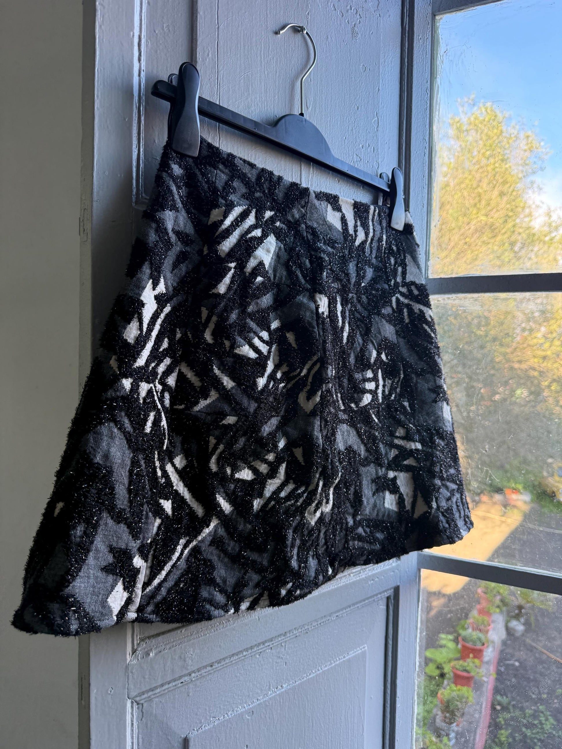 Textured Black and White Mini Skirt — fabric close-up