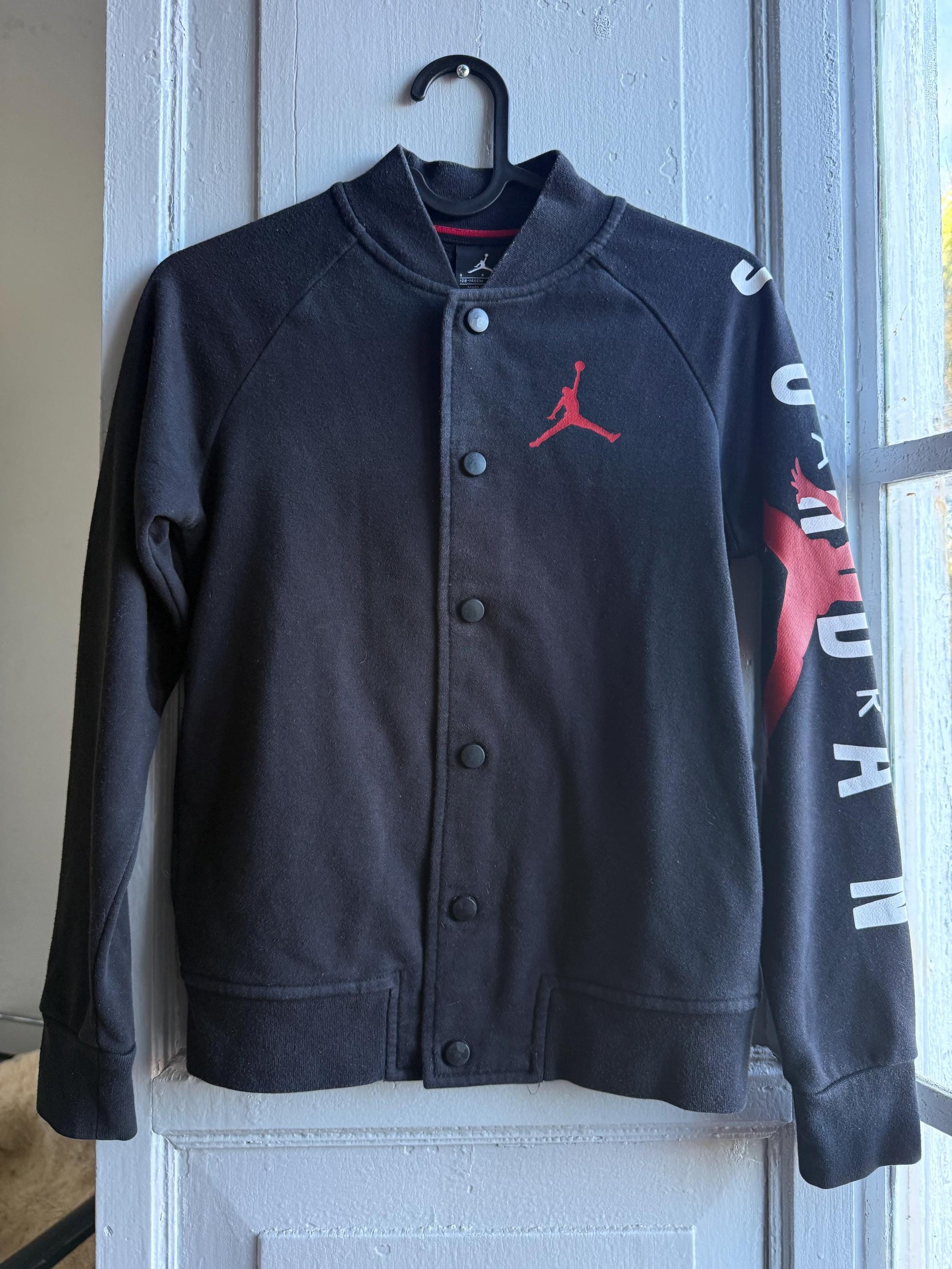 Jordan Black Bomber Jacket for Kids — fabric close-up