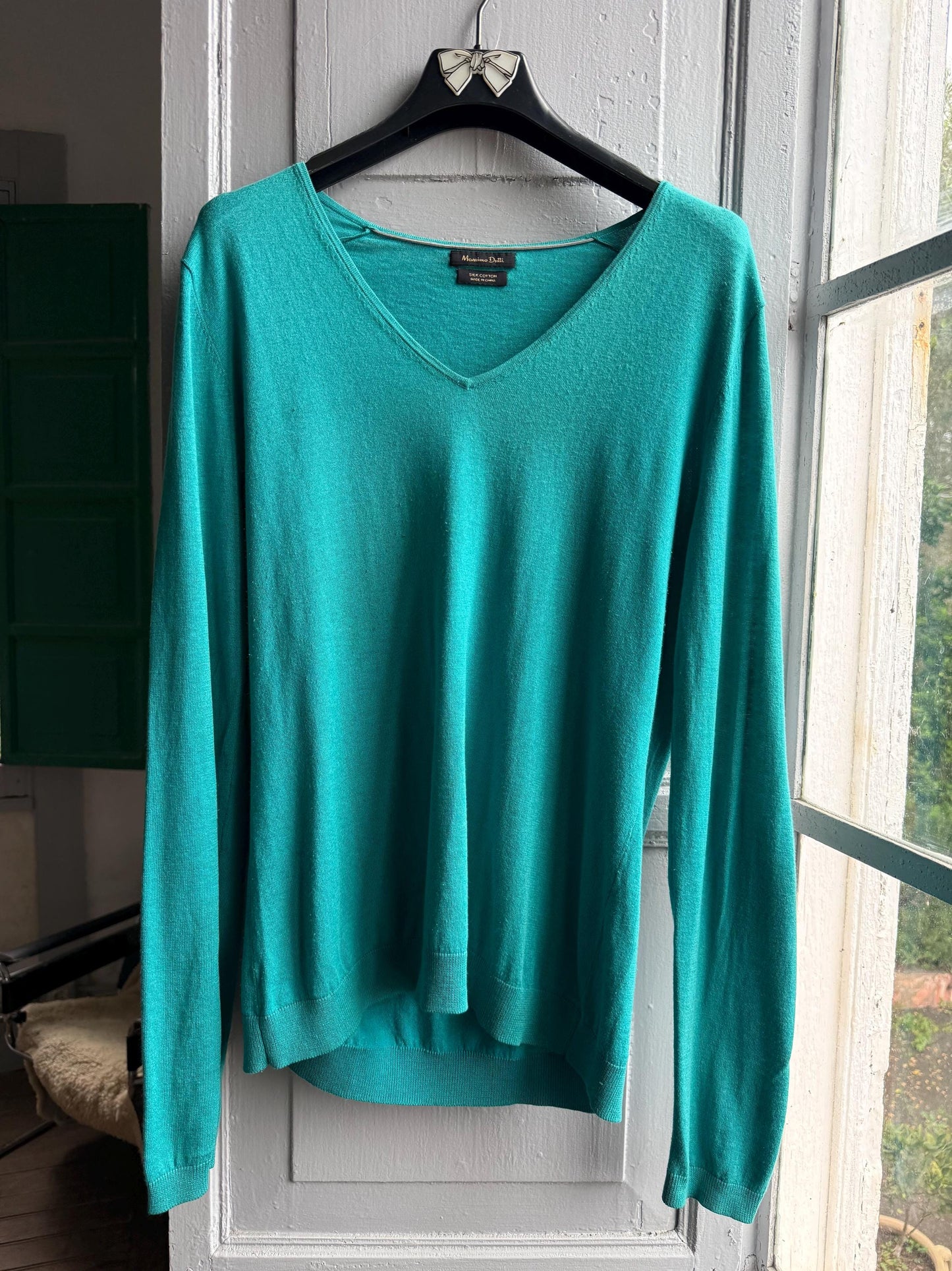 Silk Cotton Light Teal Long Sleeve Shirt — fabric close-up