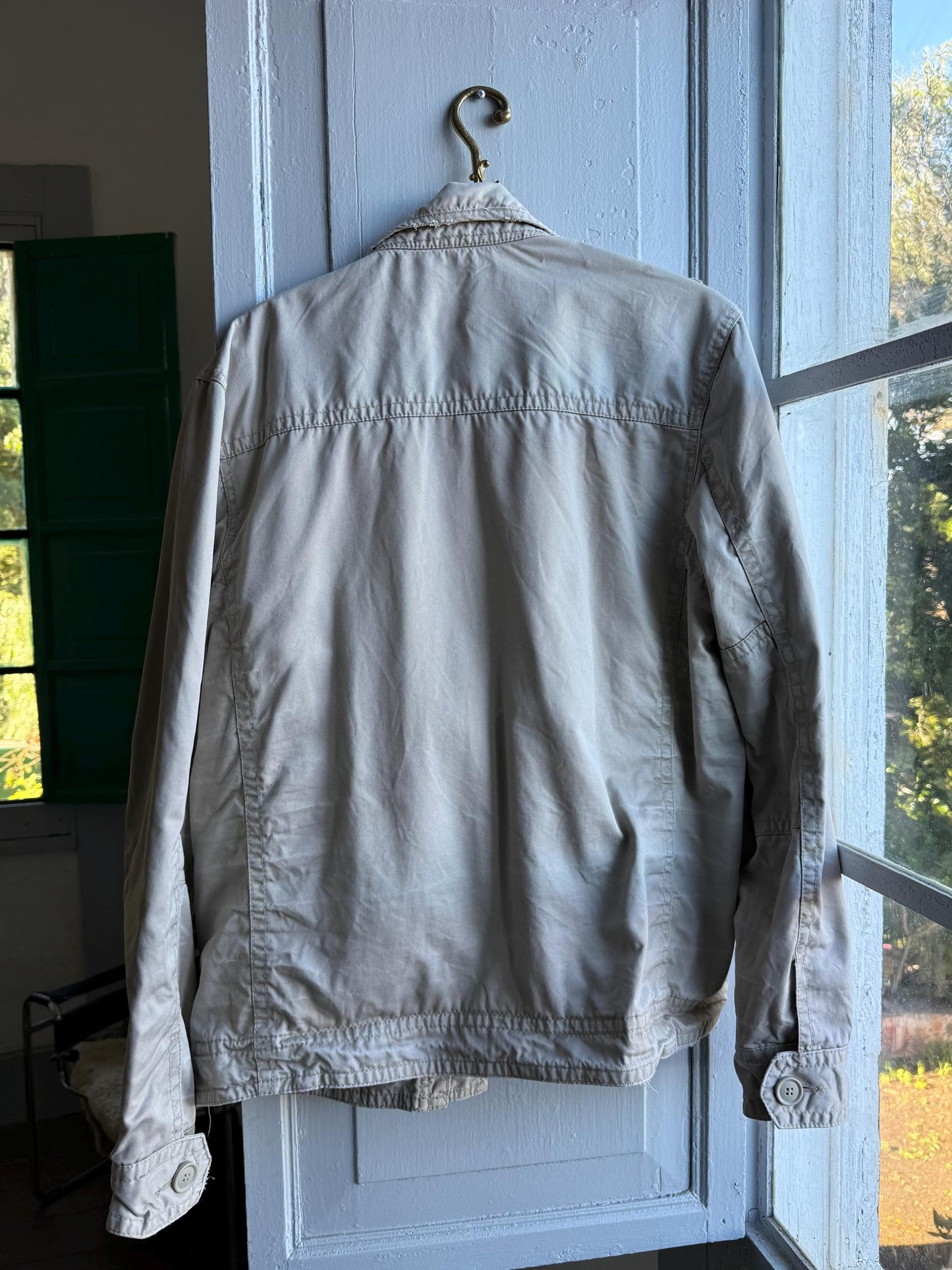 Vintage beige utility jacket, Cotton outdoor menswear, Beige summer coat, L