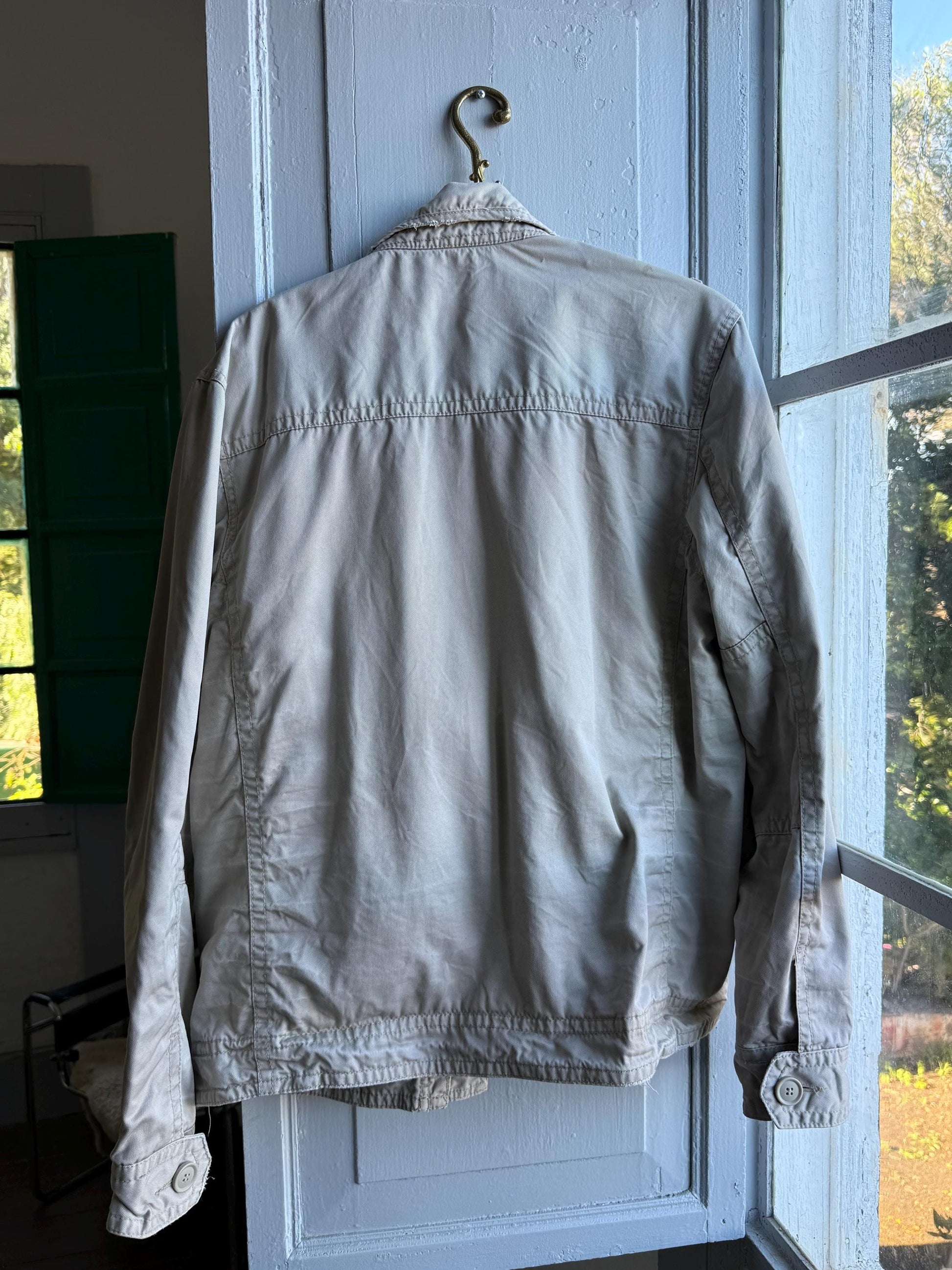 Vintage beige utility jacket, Cotton outdoor menswear, Beige summer coat, L