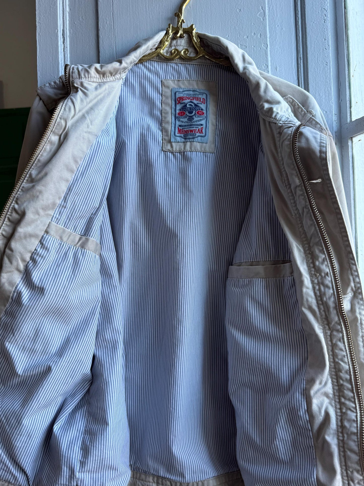 Vintage beige utility jacket, Cotton outdoor menswear, Beige summer coat, L