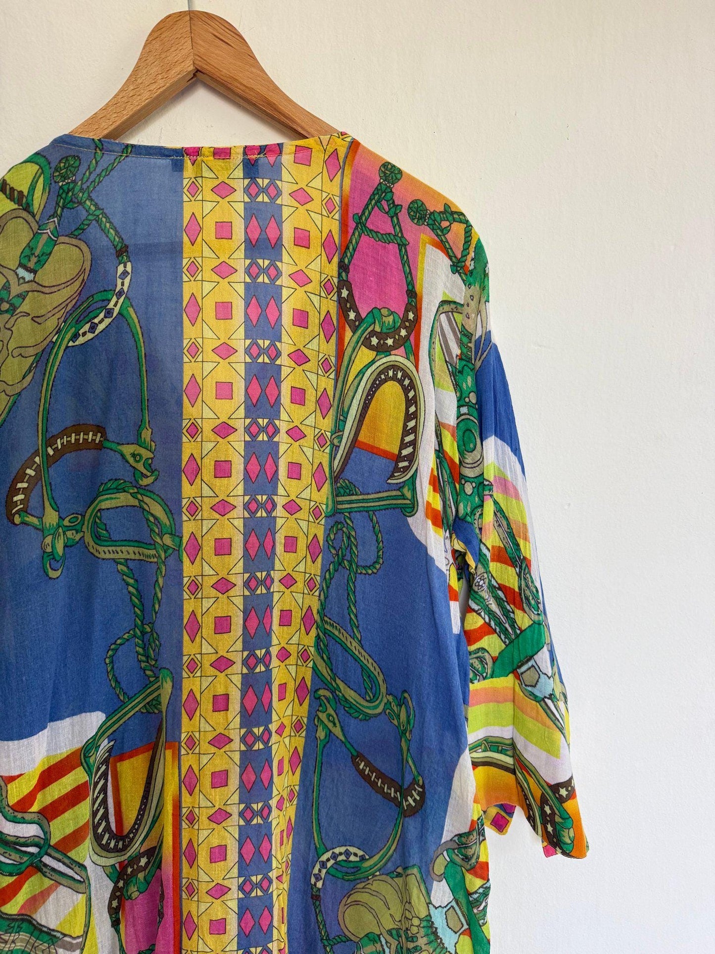 Natura colorful tunic summer dress, 100% cotton beach wear, Size L