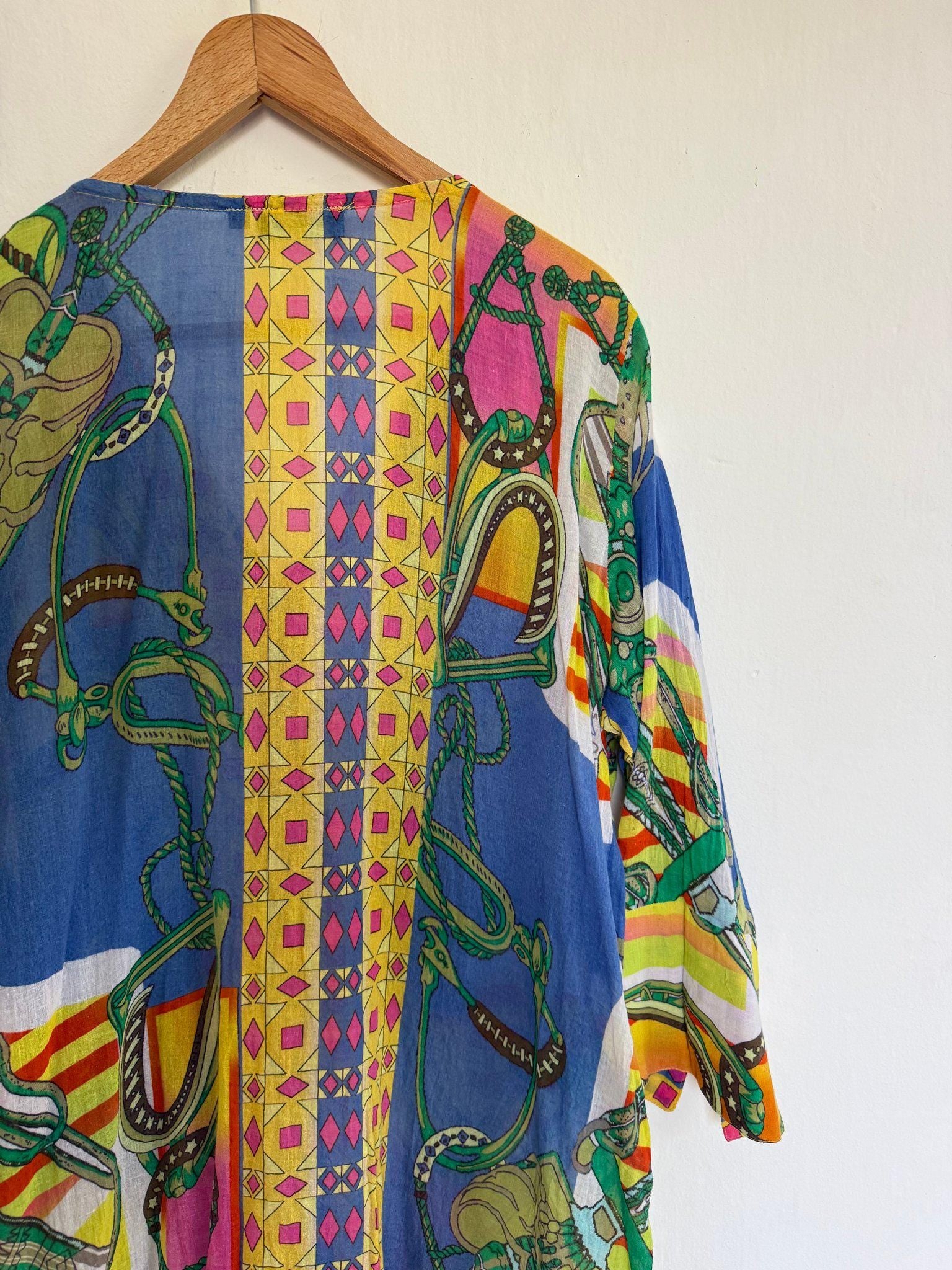 Natura colorful tunic summer dress, 100% cotton beach wear, Size L