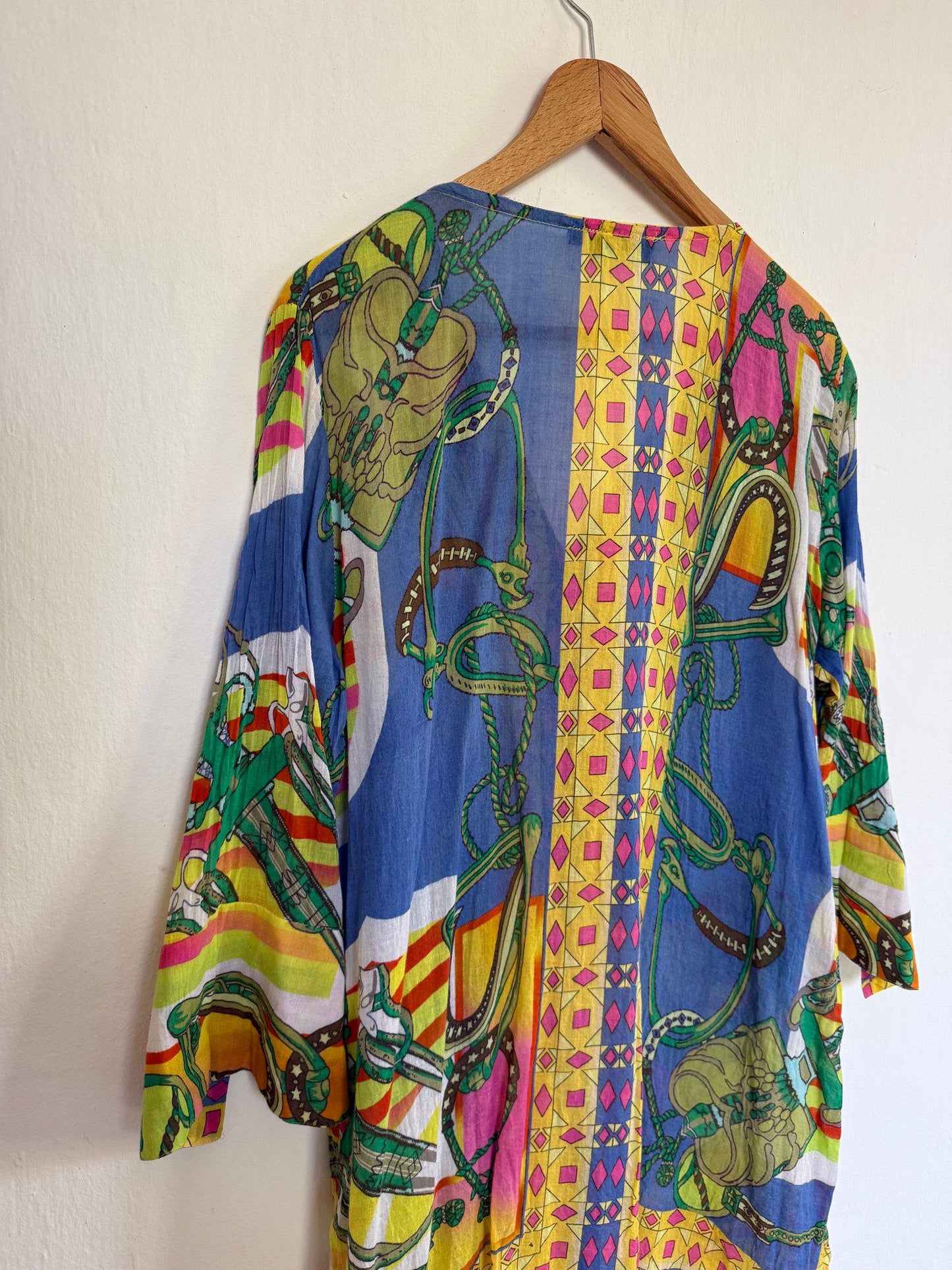 Natura colorful tunic summer dress, 100% cotton beach wear, Size L