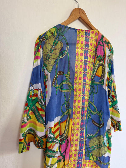 Natura colorful tunic summer dress, 100% cotton beach wear, Size L