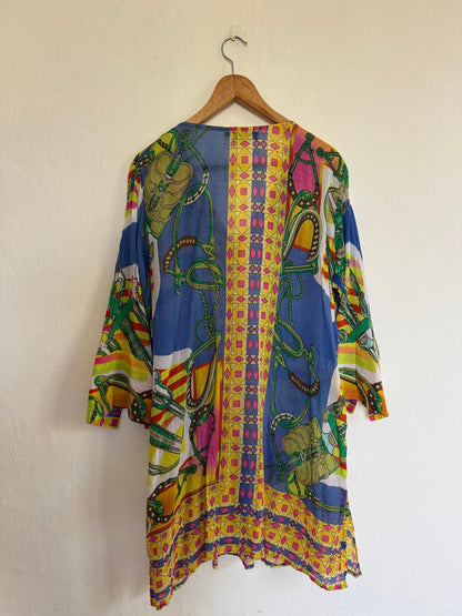 Natura colorful tunic summer dress, 100% cotton beach wear, Size L