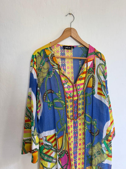 Natura colorful tunic summer dress, 100% cotton beach wear, Size L