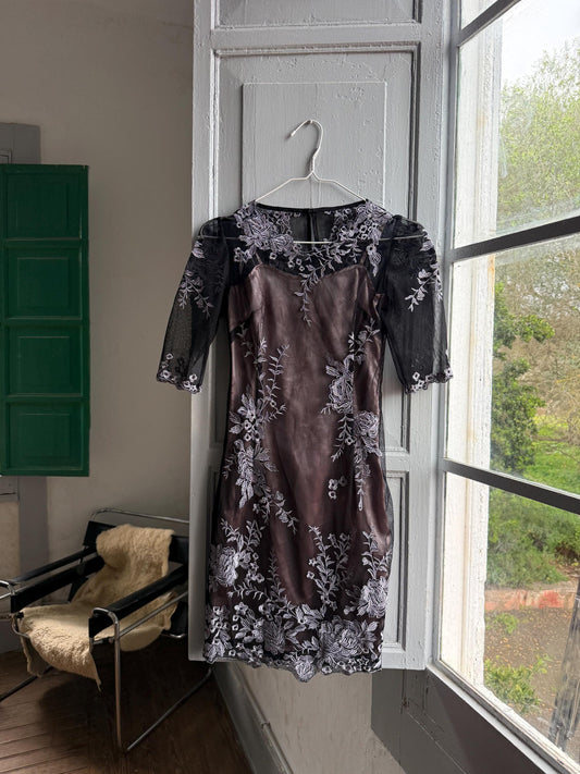 Black Lace Dress With Sheer Overlay