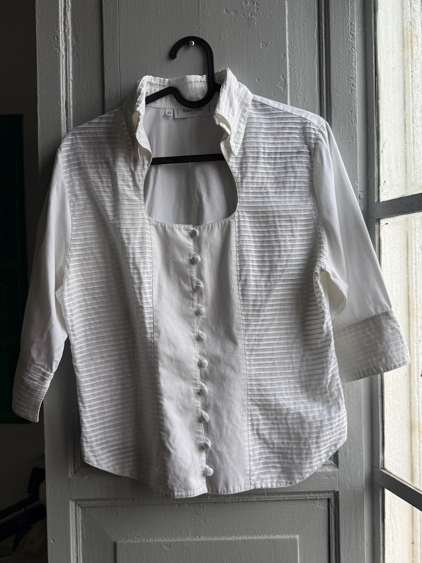 Vintage Rayure Paris Cut Out Blouse — fabric close-up
