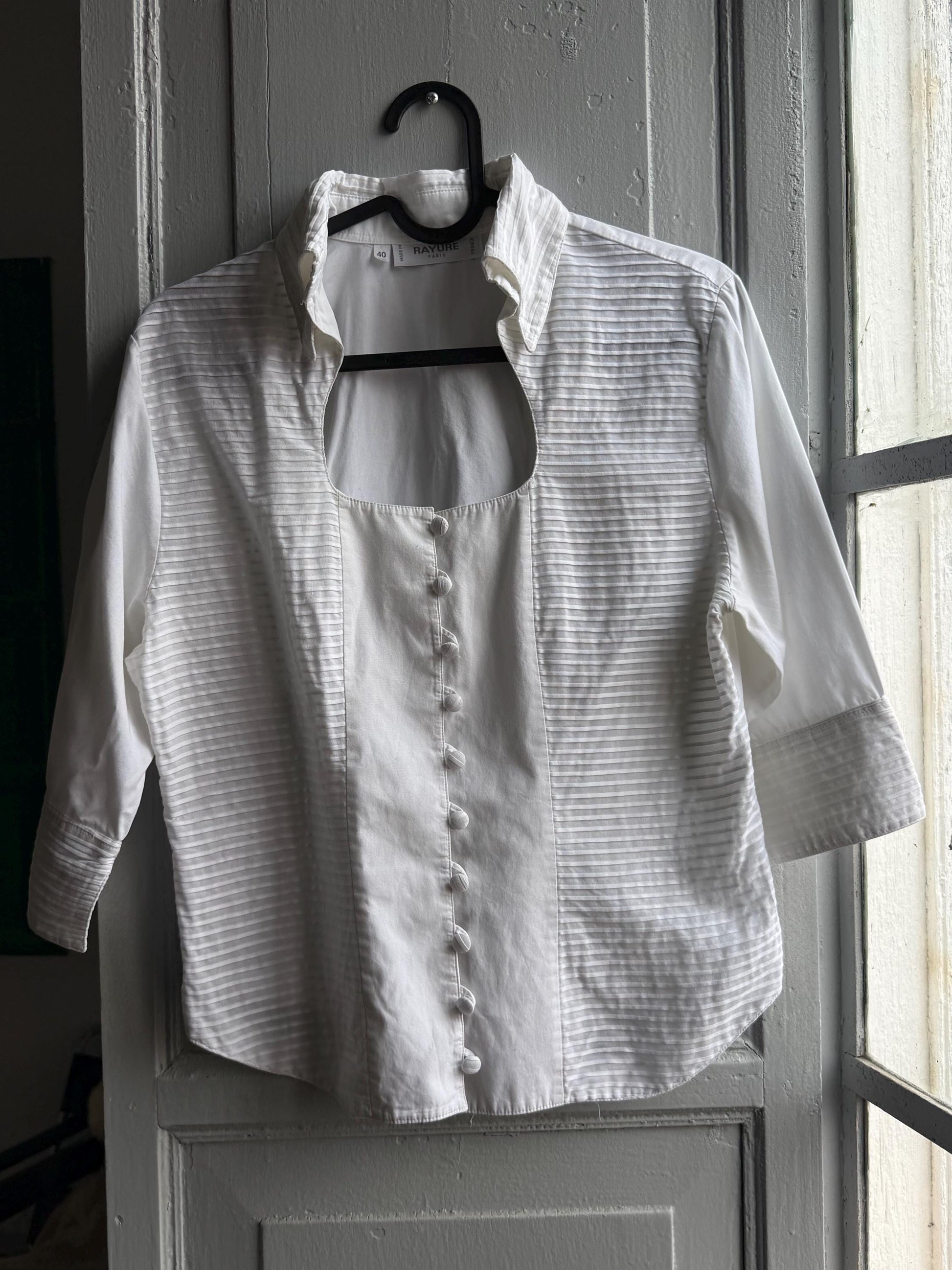 Vintage Rayure Paris Cut Out Blouse — fabric close-up