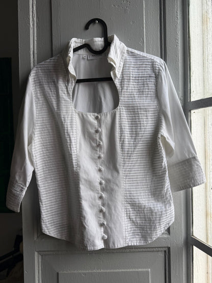 Vintage Rayure Paris Cut Out Blouse — fabric close-up