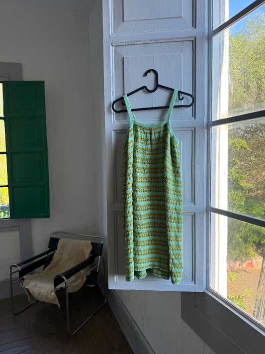 Green Gold Striped Knit Dress for Girls — detail