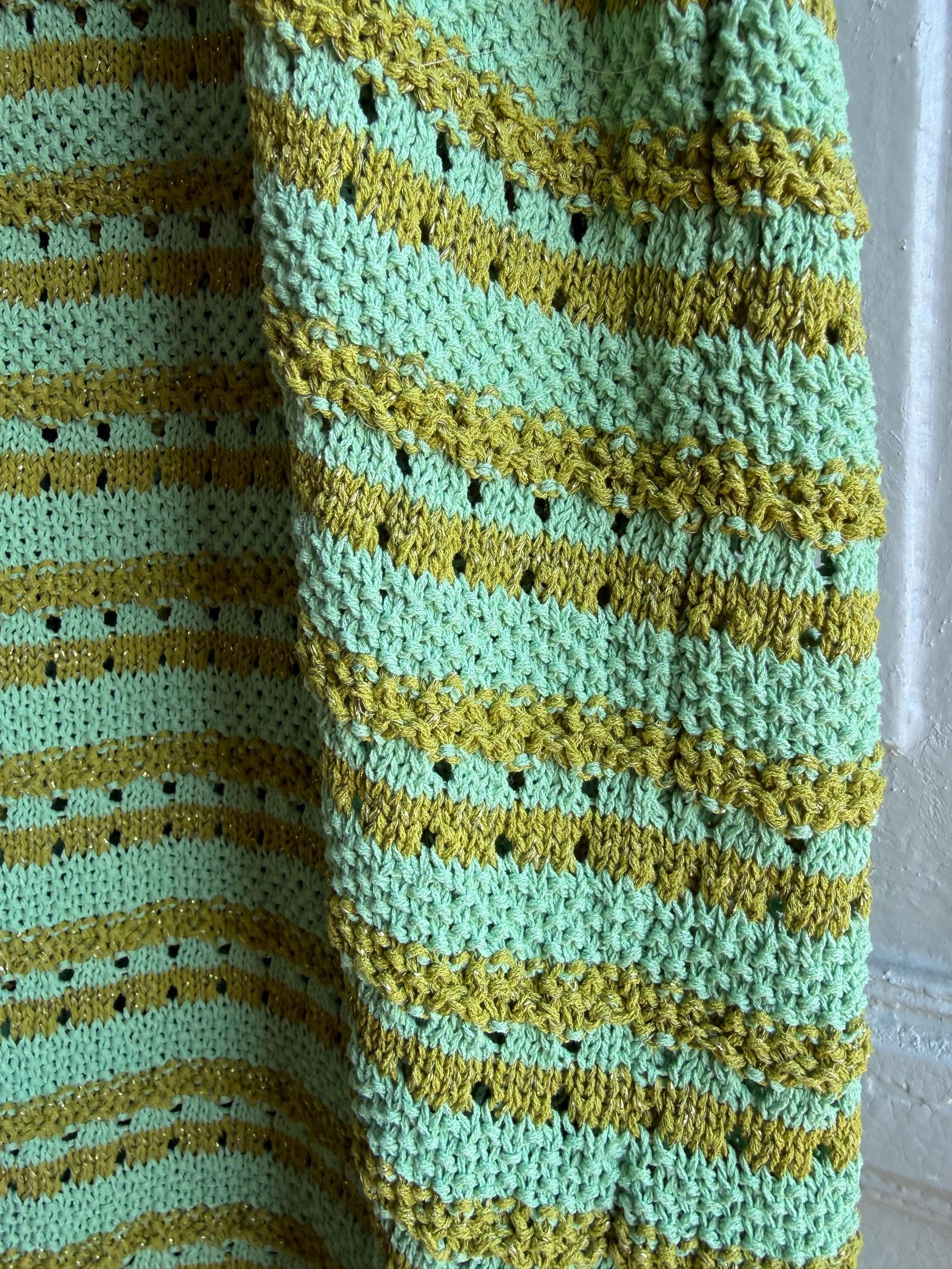 Green Gold Striped Knit Dress for Girls — additional view 7