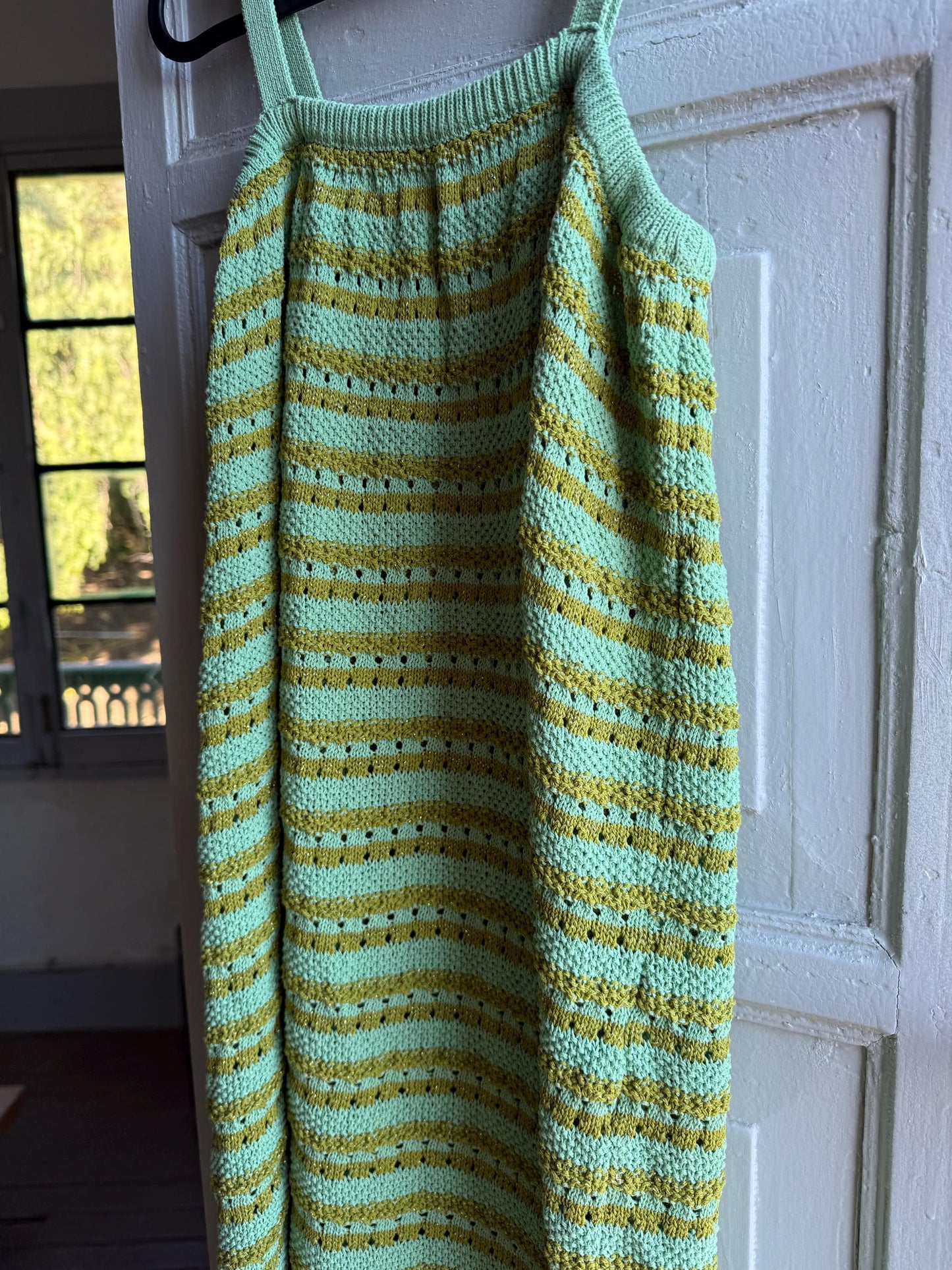 Green Gold Striped Knit Dress for Girls — additional view 6