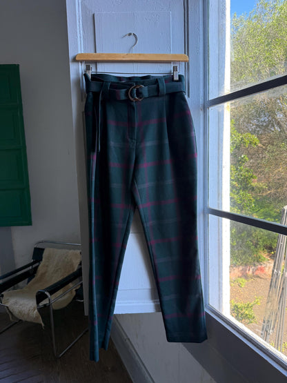 Plaid Belted High Waist Trousers — detail