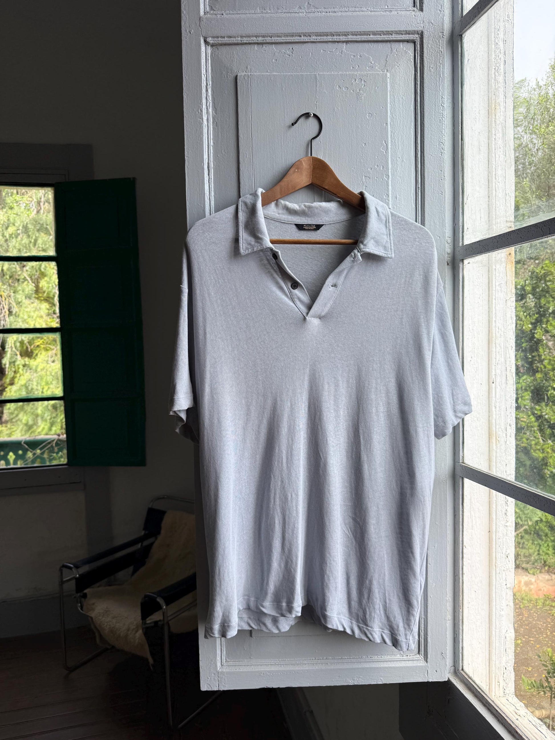 Light Grey Linen-Cotton Polo Shirt — back view