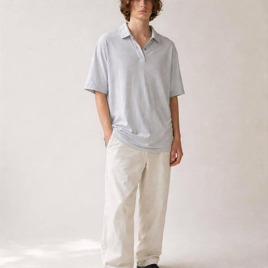 Light Grey Linen-Cotton Polo Shirt