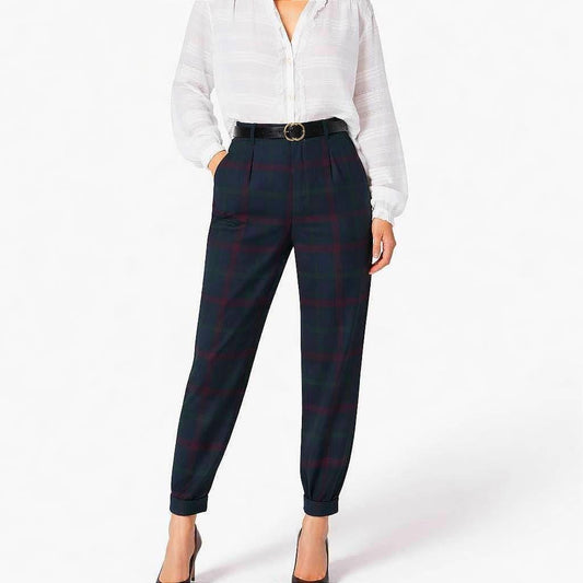Plaid Belted High Waist Trousers