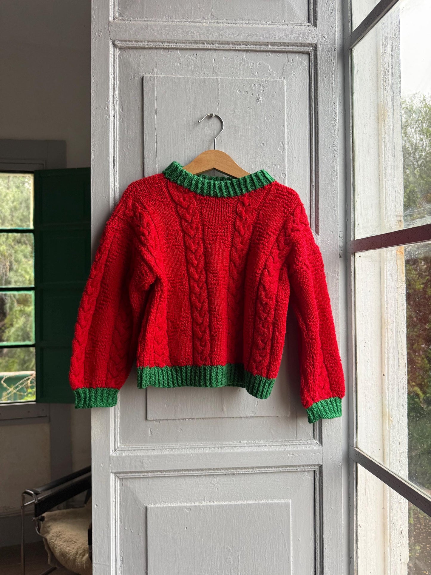 Vintage Red Handknit Kids Christmas Sweater