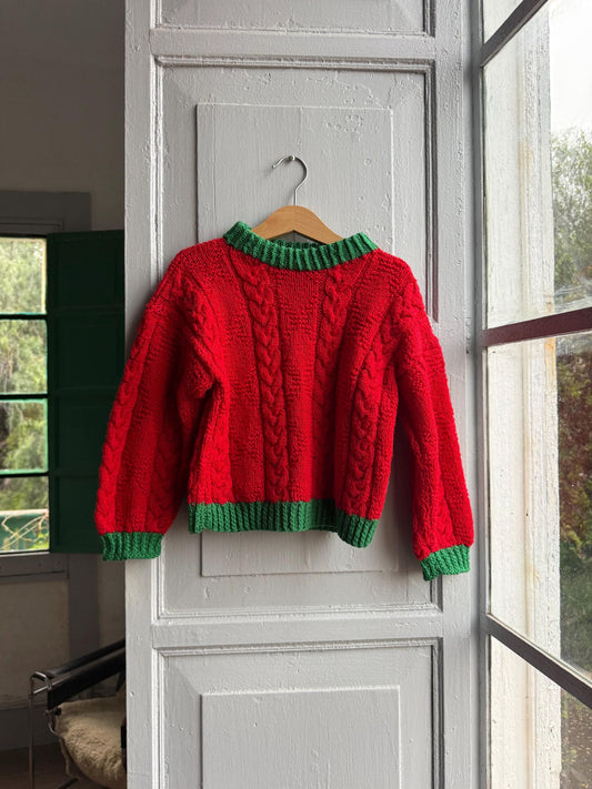 Vintage Red Handknit Kids Christmas Sweater