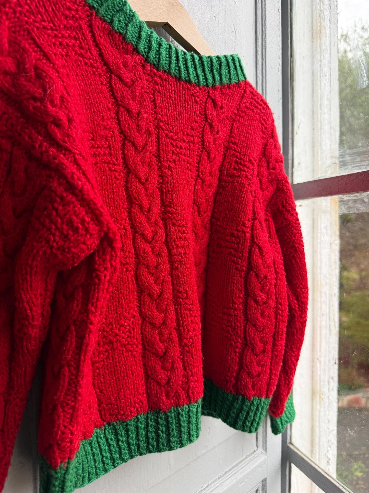 Vintage Red Handknit Kids Christmas Sweater — back view